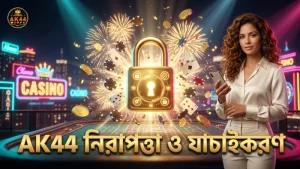 AK44 প্ল্যাটফর্মে শক্তিশালী এনক্রিপশন ও নিরাপত্তার প্রতীক।