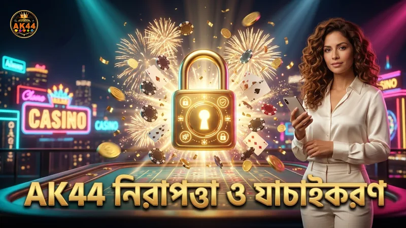 AK44 প্ল্যাটফর্মে শক্তিশালী এনক্রিপশন ও নিরাপত্তার প্রতীক।